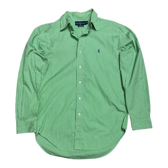 POLO RALPH LAUREN Striped Green Business Casual Button Dress Shirt Mens Medium - Picture 1 of 5